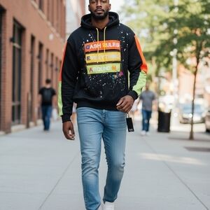 Vibrant Black Hoodie with Colorful Accents